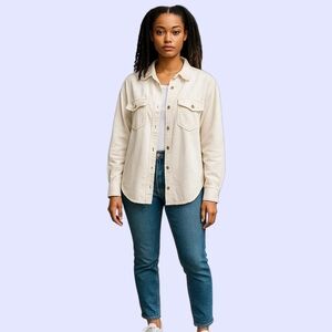 Vintage Gitano White Cotton Jacket Blouse Frayed Neck Pockets Sz M FREE SHIPPING